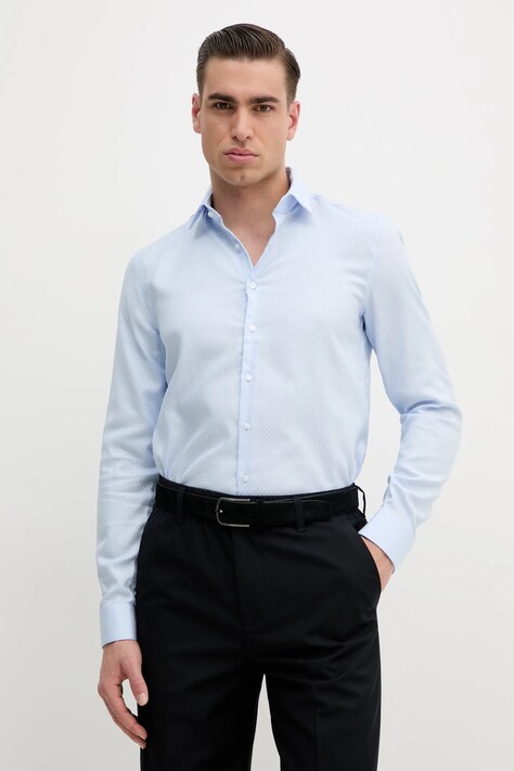 Košile Calvin Klein pánská, modrá barva, slim, s klasickým límcem, K10K114360