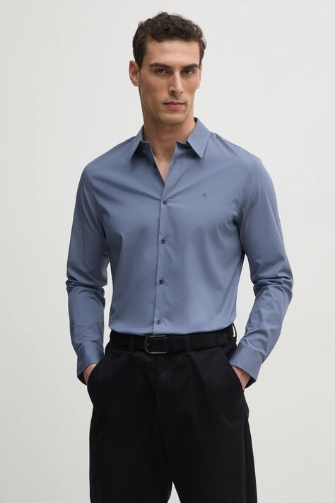 Košile Calvin Klein pánská, modrá barva, slim, s klasickým límcem, LV04LB145G