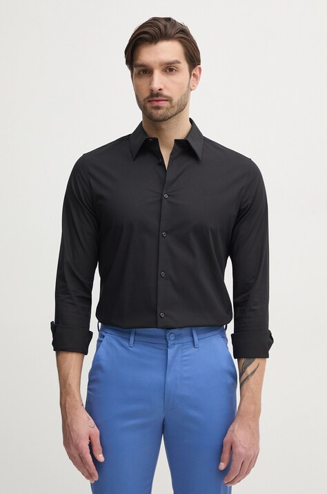 Košile Calvin Klein pánská, černá barva, slim, s klasickým límcem, LV04LB145G