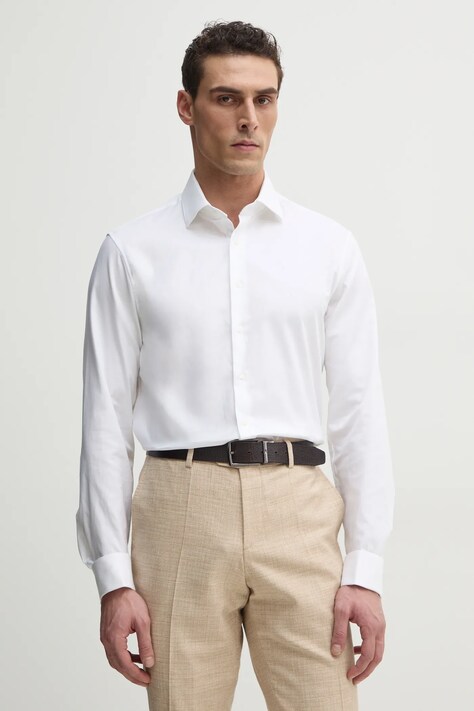 Calvin Klein camasa barbati, culoarea alb, cu guler italian, regular, K10K107889