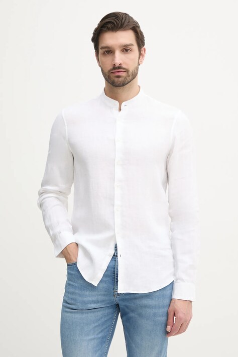 Calvin Klein camasa de in barbati, culoarea alb, cu guler stand-up, slim, K10K109511