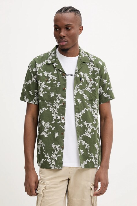 Košile z kašmírové směsi Superdry pánská, zelená barva, regular, M4010793A-2EF