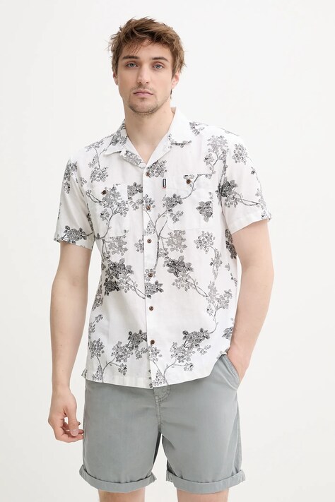 Superdry cămașă din amestec de in bărbați, culoarea alb, cu guler clasic, regular, M4010793A-F8N