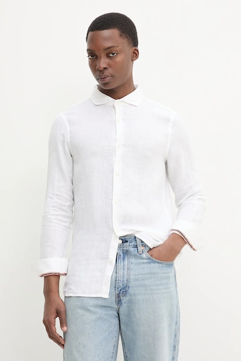 Ľanová košeľa Superdry pánska, béžová farba, regular, M4010995A-01C