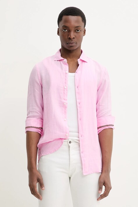 Lněná košile Superdry pánská, růžová barva, regular, s klasickým límcem, M4010995A-RJ4