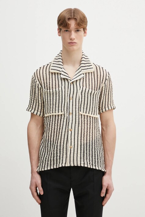 Andersson Bell koszula Sheer Stripe Knit męska kolor beżowy regular z kołnierzykiem klasycznym atb1235m