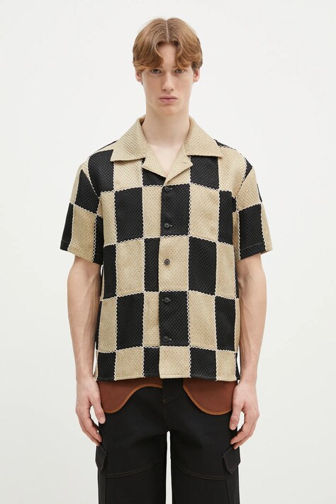 Andersson Bell shirt Patchwork Open Collar men's beige color regular atb1233m