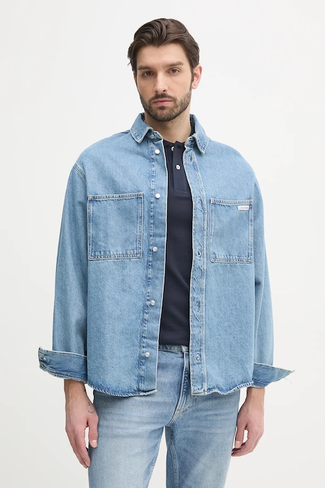 Calvin Klein Jeans koszula jeansowa męska kolor niebieski relaxed z kołnierzykiem klasycznym J30J327511