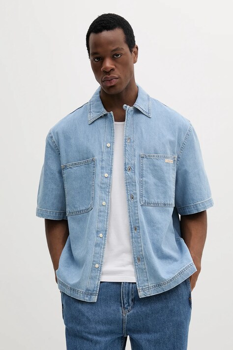 Τζιν πουκάμισο Calvin Klein Jeans ανδρικό, χρώμα: μπλε, J30J327512