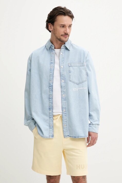 Rifľová košeľa Karl Lagerfeld Jeans pánska, voľný strih, s klasickým golierom, A2M16021