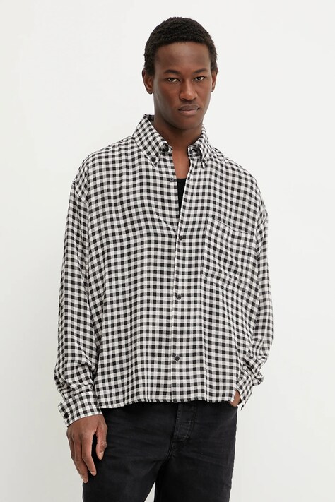 Košeľa Won Hundred pánska, čierna farba, voľný strih, s golierom button-down, 3550-14274