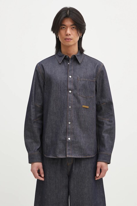 Džínová košile Helmut Lang Curved Cl Shirt.Bkly pánská, tmavomodrá barva, regular, s klasickým límcem, O09DM501