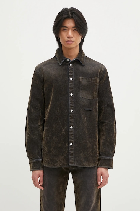 Helmut Lang koszula bawełniana Curved Cl Shirt.Floc męska kolor zielony regular z kołnierzykiem klasycznym O10DM503