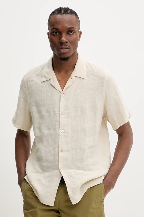 Льняная рубашка PS Paul Smith мужской цвет бежевый relaxed M2R.695U.P22354