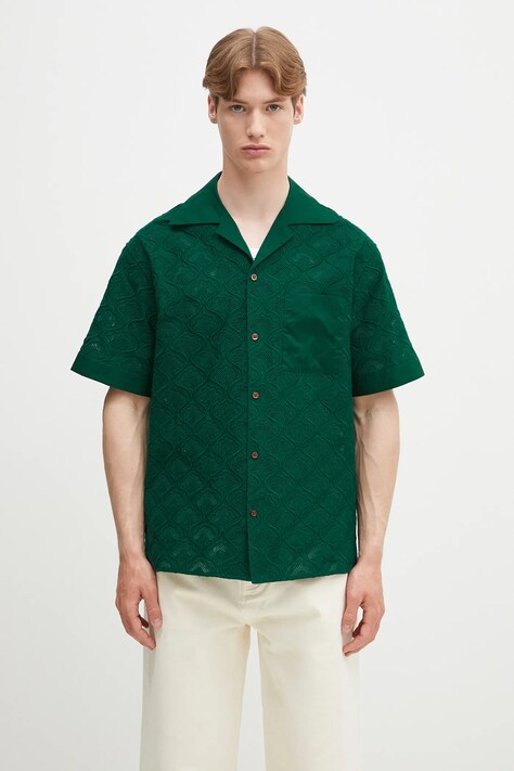 Bavlněná košile Drôle de Monsieur La Chemise Brodee Tapisserie zelená barva, regular, G-SH213-CO196-DGN