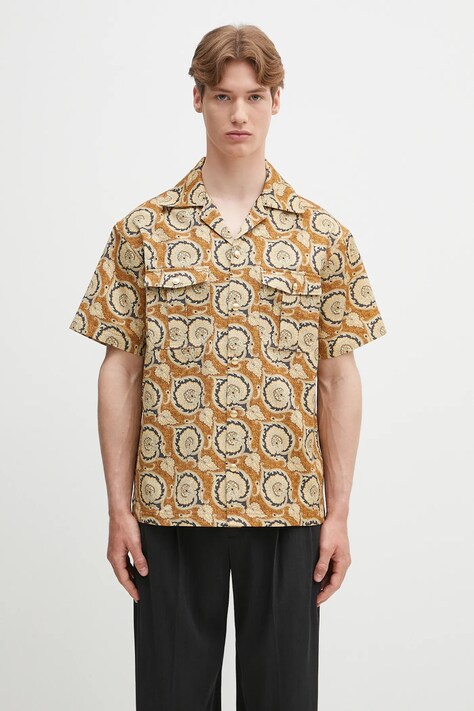 Drôle de Monsieur cămașă din bumbac La Chemise Paisley barbati, culoarea maro, cu guler clasic, relaxed, G-SH203-CO189-MS