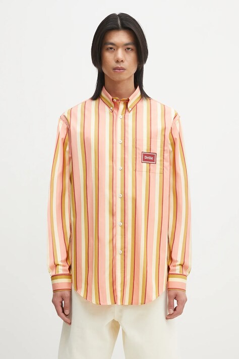 Drôle de Monsieur koszula bawełniana La Chemise Rayee męska kolor pomarańczowy regular z kołnierzykiem button-down G-SH208-CO117-CR