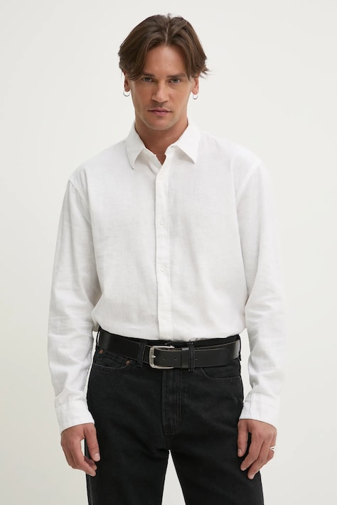 Hollister Co. koszula lniana kolor biały regular z kołnierzykiem klasycznym KI325-5084