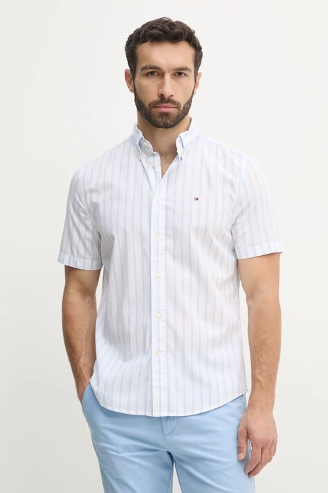Bavlněná košile Tommy Hilfiger modrá barva, regular, s límečkem button-down, MW0MW37551