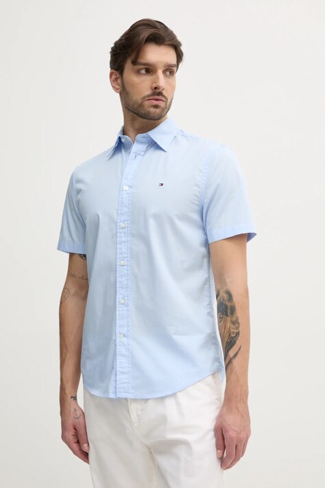 Bavlněná košile Tommy Hilfiger modrá barva, regular, s klasickým límcem, MW0MW37584