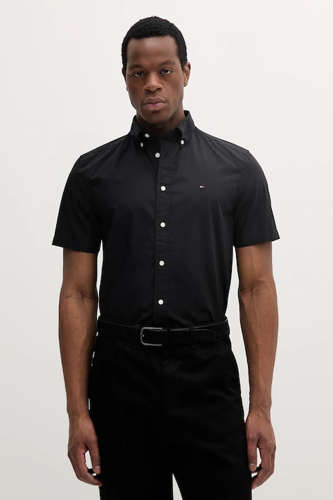 Tommy Hilfiger koszula bawełniana męska kolor czarny regular z kołnierzykiem klasycznym MW0MW37584