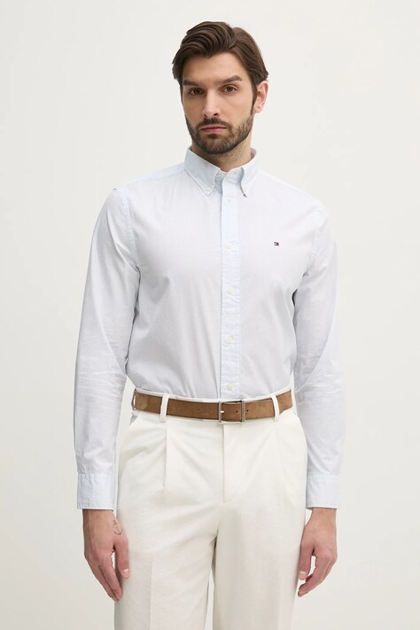 Tommy Hilfiger cămașă din bumbac bărbați, culoarea alb, cu guler button-down, regular, MW0MW38555