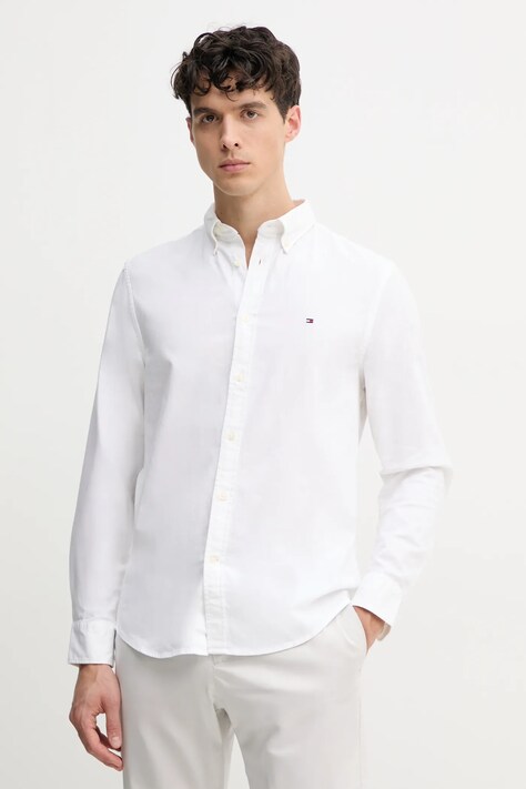 Tommy Hilfiger camasa din bumbac barbati, culoarea alb, cu guler button-down, slim, MW0MW38556