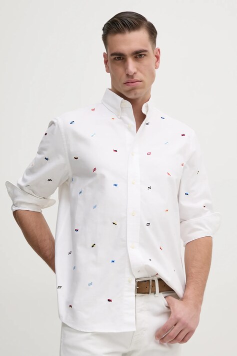 Tommy Hilfiger camasa din bumbac barbati, culoarea alb, cu guler button-down, relaxed, MW0MW38563