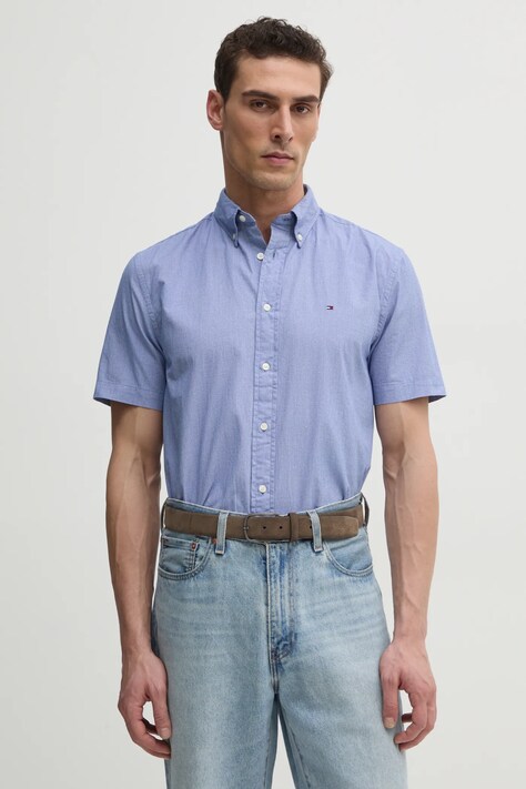 Bavlněná košile Tommy Hilfiger fialová barva, regular, s límečkem button-down, MW0MW38589