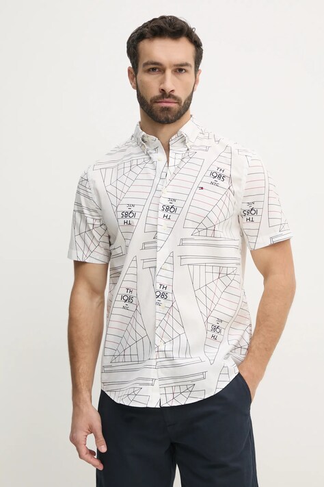 Tommy Hilfiger cămașă din bumbac bărbați, culoarea alb, cu guler button-down, regular, MW0MW39267