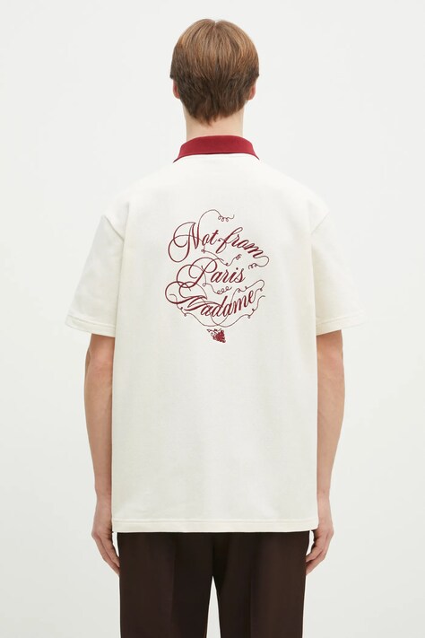 Bavlněná košile Drôle de Monsieur La Chemise Piquee Slogan Vignes béžová barva, relaxed, s klasickým límcem, F-SH196-CO140-CM