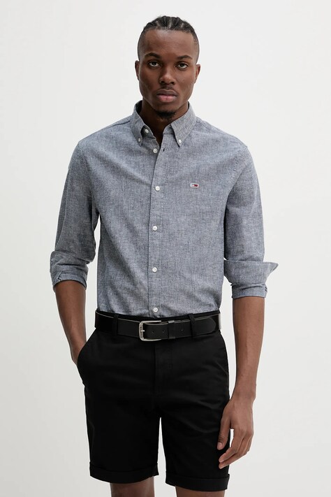 Košeľa Tommy Jeans pánska, tmavomodrá farba, regular, s klasickým golierom, DM0DM20875