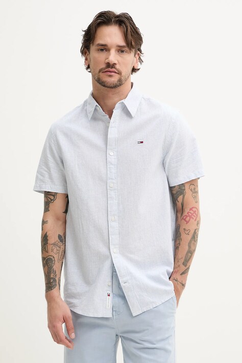 Сорочка з домішкою льону Tommy Jeans чоловіча regular класичний комір DM0DM20894