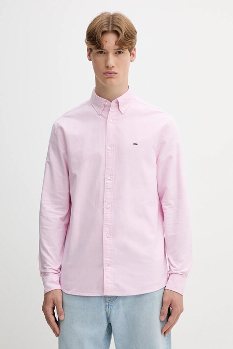 Бавовняна сорочка Tommy Jeans колір сірий regular комір button-down DM0DM21298