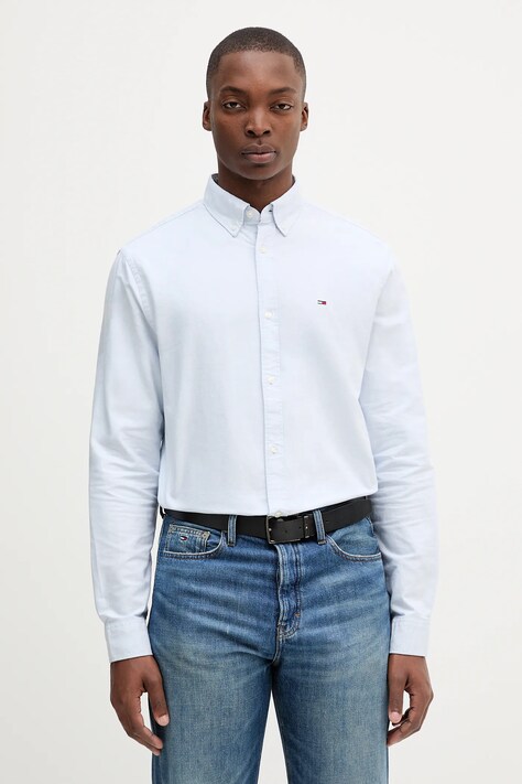 Tommy Jeans koszula bawełniana męska kolor niebieski regular z kołnierzykiem button-down DM0DM21298