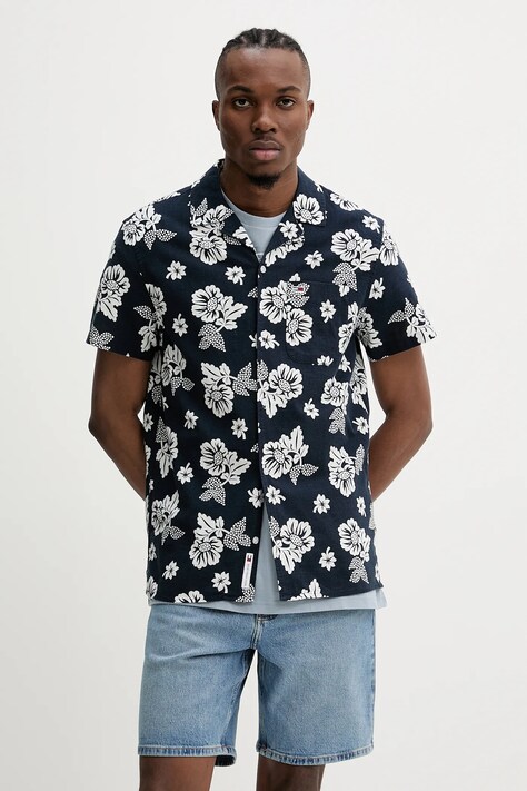 Bavlněná košile Tommy Jeans pánské, tmavomodrá barva, regular, DM0DM21351