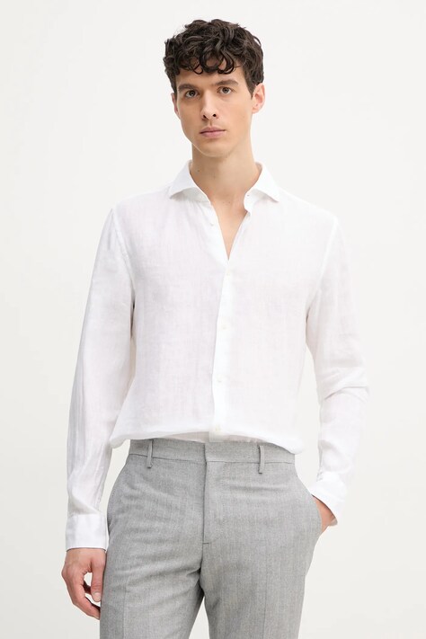 Льняная рубашка Joop! мужская цвет белый slim итальянский воротник 30046075
