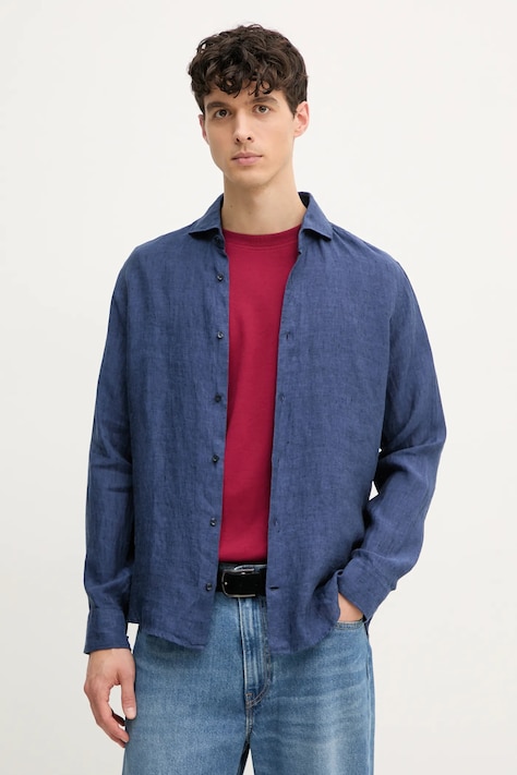 Льняная рубашка Joop! мужская цвет синий slim итальянский воротник 30046075