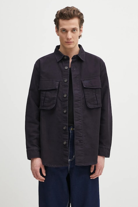 Barbour cămașă din bumbac Barbour Jungle Sateen Overshirt culoarea bleumarin, cu guler clasic, relaxed, MOS0417