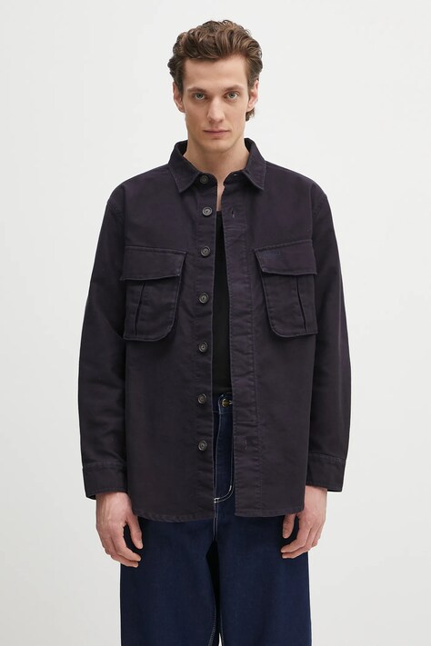 Βαμβακερό πουκάμισο Barbour Barbour Jungle Sateen Overshirt ανδρικό, χρώμα: ναυτικό μπλε, MOS0417
