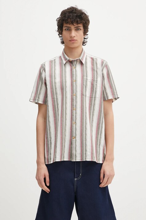 Βαμβακερό πουκάμισο Barbour Barbour Lipton Striped S/S Relaxed Fit Shirt ανδρικό, χρώμα: πράσινο, MSH5600