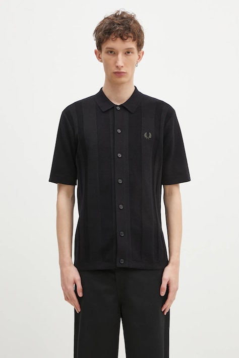 Pamučna košulja Fred Perry za muškarce, boja: crna, regular, s klasičnim ovratnikom, K9727.102