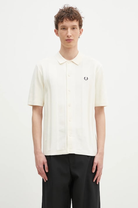 Βαμβακερό πουκάμισο Fred Perry ανδρικό, χρώμα: μπεζ, K9727.560