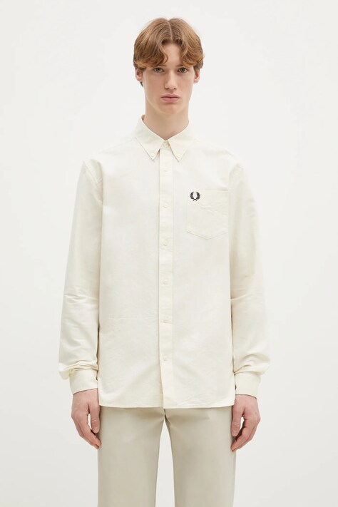 Βαμβακερό πουκάμισο Fred Perry ανδρικό, χρώμα: μπεζ, M5516.F79