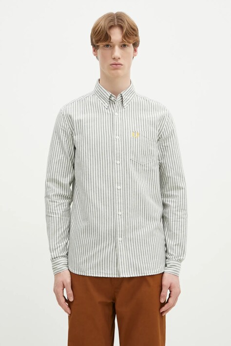 Bavlnená košeľa Fred Perry pánska, zelená farba, regular, s golierom button-down, M6574.X89