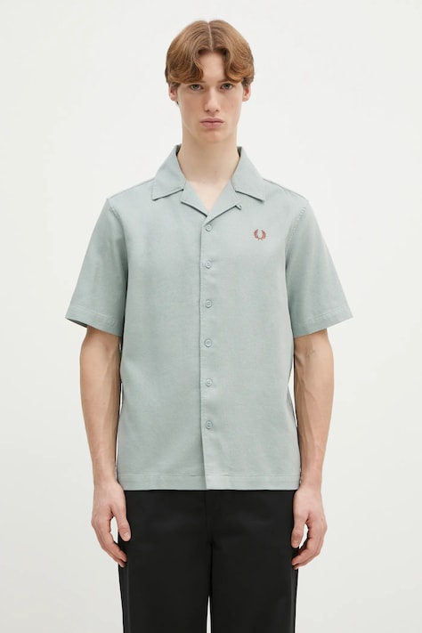 Памучна риза Fred Perry мъжка в тюркоазено със свободна кройка M7774.X06