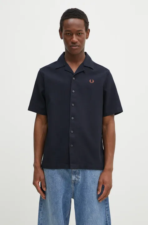 Хлопковая рубашка Fred Perry мужская цвет синий regular классический воротник M7774.248