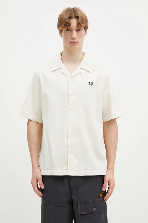 Fred Perry cotton shirt men's beige color regular M7774.560