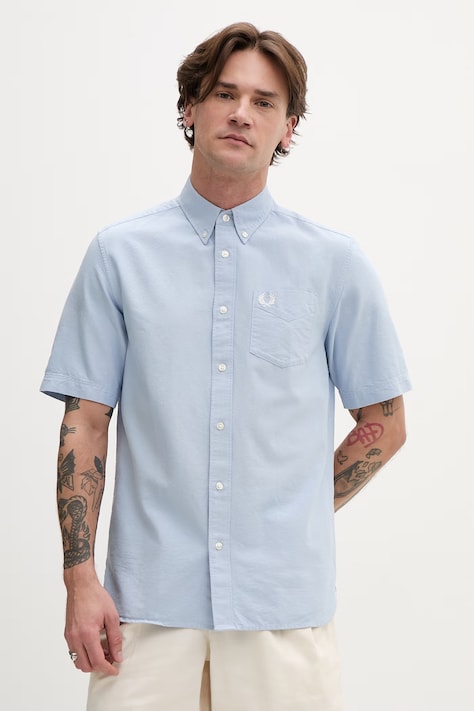 Fred Perry koszula bawełniana męska kolor niebieski regular z kołnierzykiem button-down M8730.146