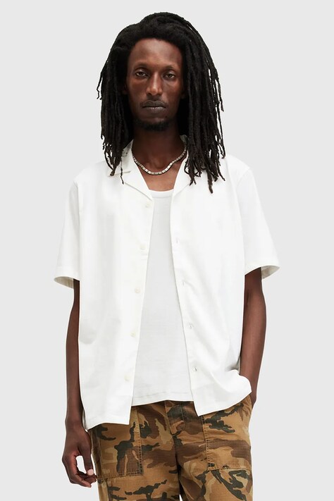 AllSaints camasa din bumbac HUDSON barbati, culoarea alb, relaxed, M081SA